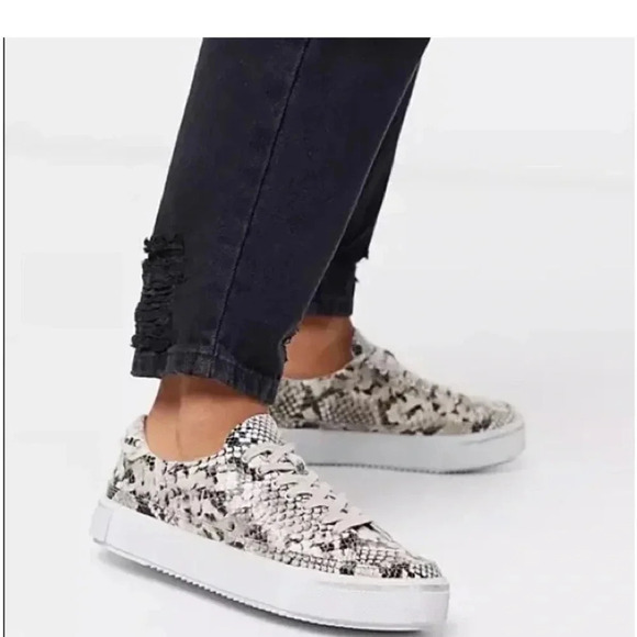 AllSaints Trish Snakeskin Print Platform Sneakers Women’s 8 Beige - Picture 1 of 17